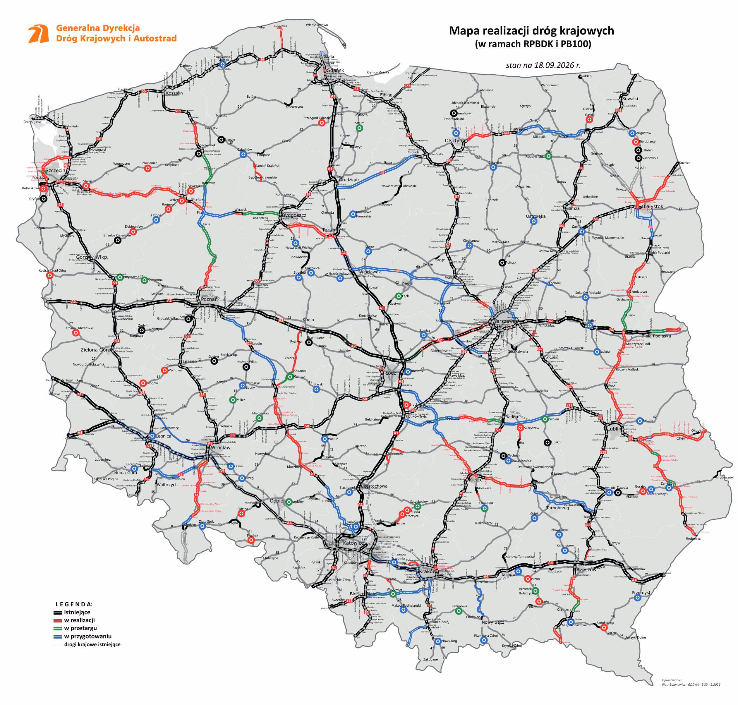 Mapa autostrad i dróg krajowych w Polsce 2026 – GDDKiA